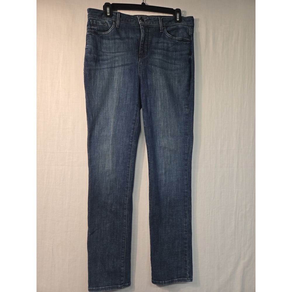 NYDJ Sheri Slim Jeans Women's 8 Lift Tuck Stretch Denim Blue Dark Wash w Distres